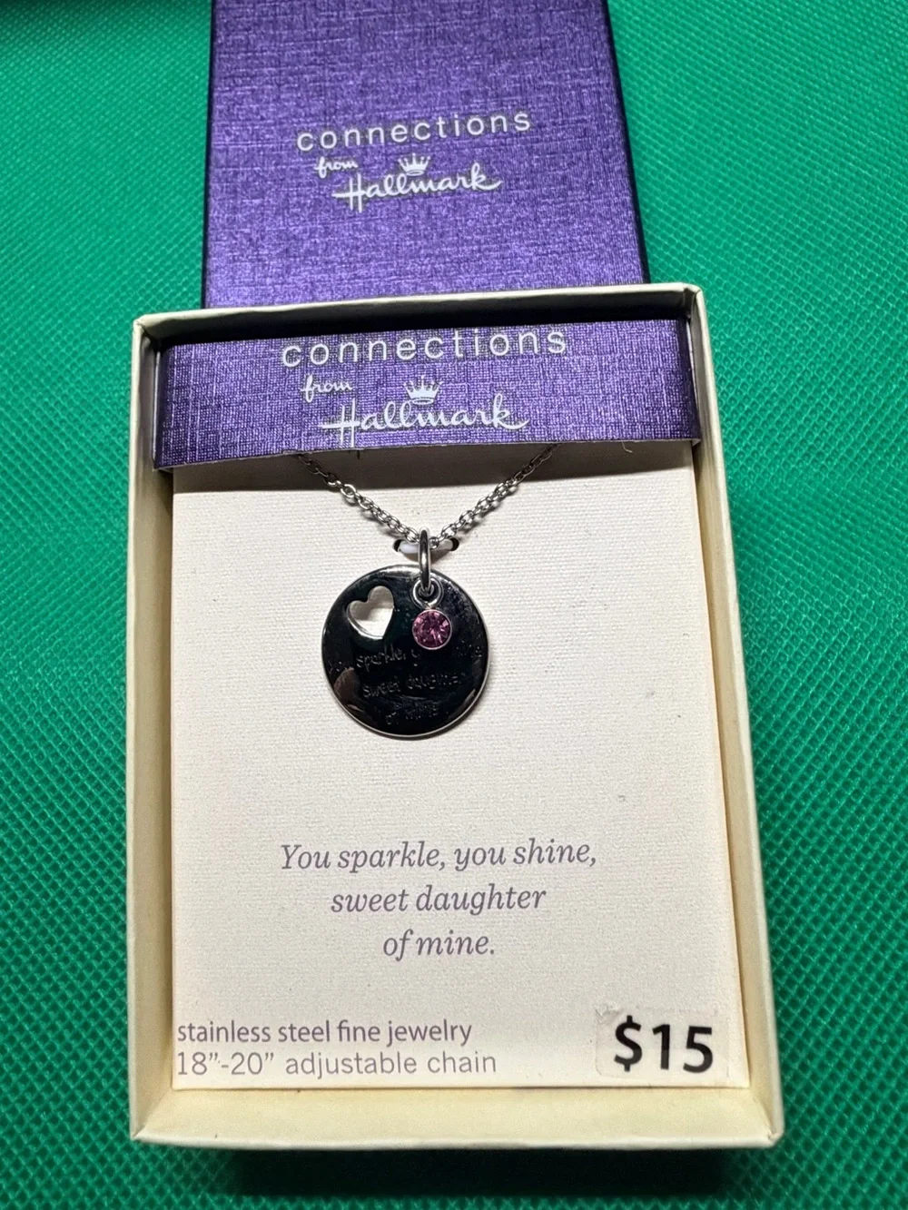 Hallmark Connections Silver Pendant Necklace with Pink Accent